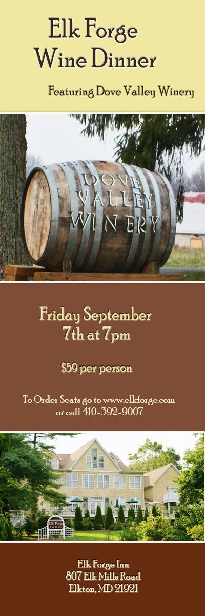 Dove Valley Wine dinner ad september 7 2012 dove valley wine dinner at elk forge inn